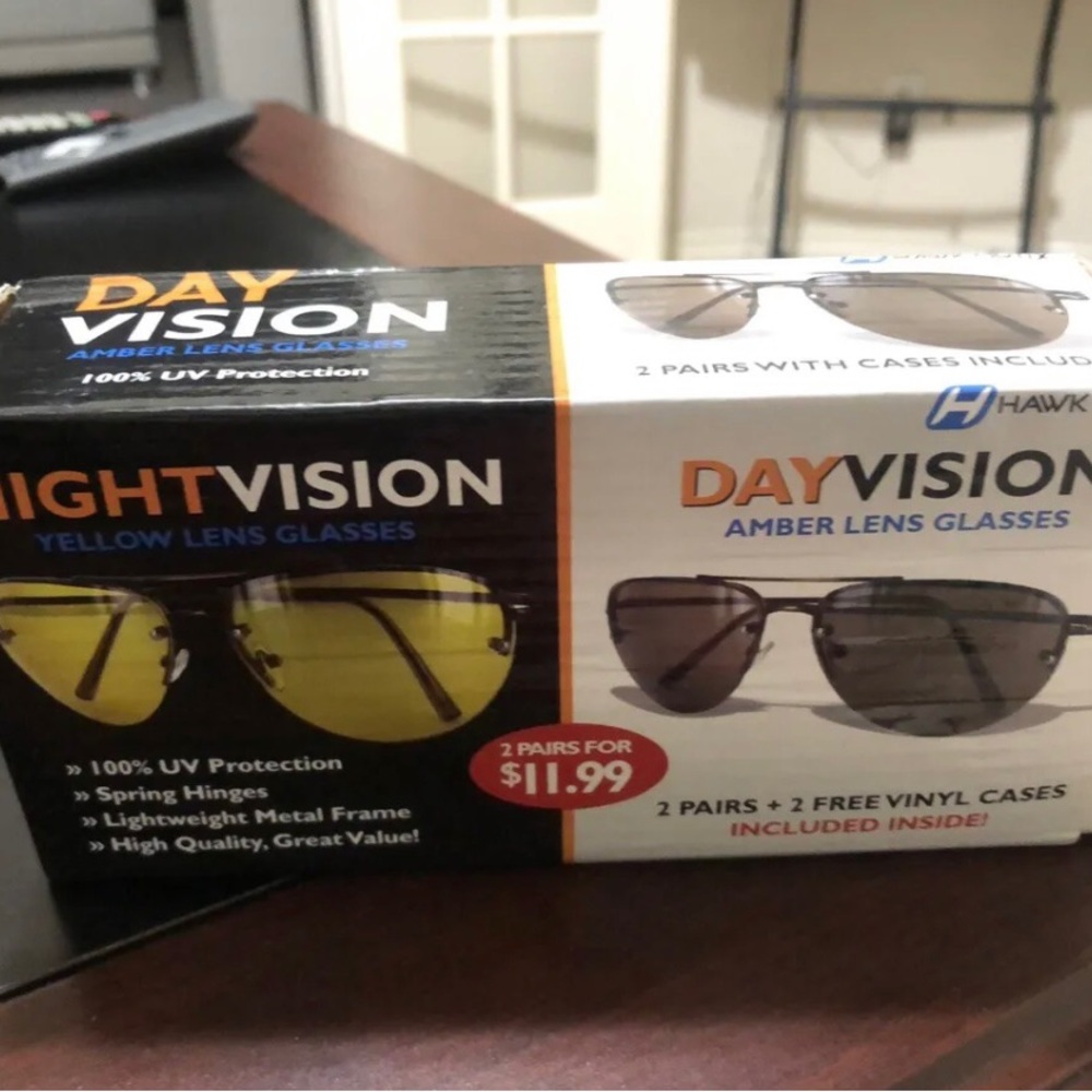 Sunglasses 2 pairs ( 1 day vision & 1 night vision ) +2 Free Vinyl Cases